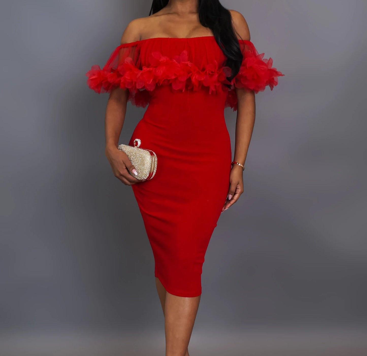 00 Red Low Shoulder Dress